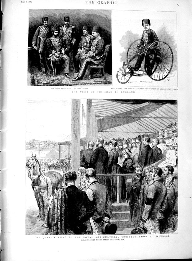 Old Antique Print 1889 Shah Assiz England Queen Agricultural Windsor Show 19th