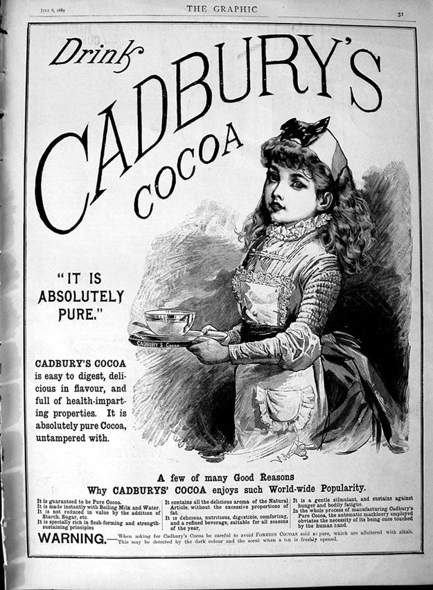 Antique Old Print *3109 1889 Advertisement Cadbury'S Cocoa Drinking Chocolate