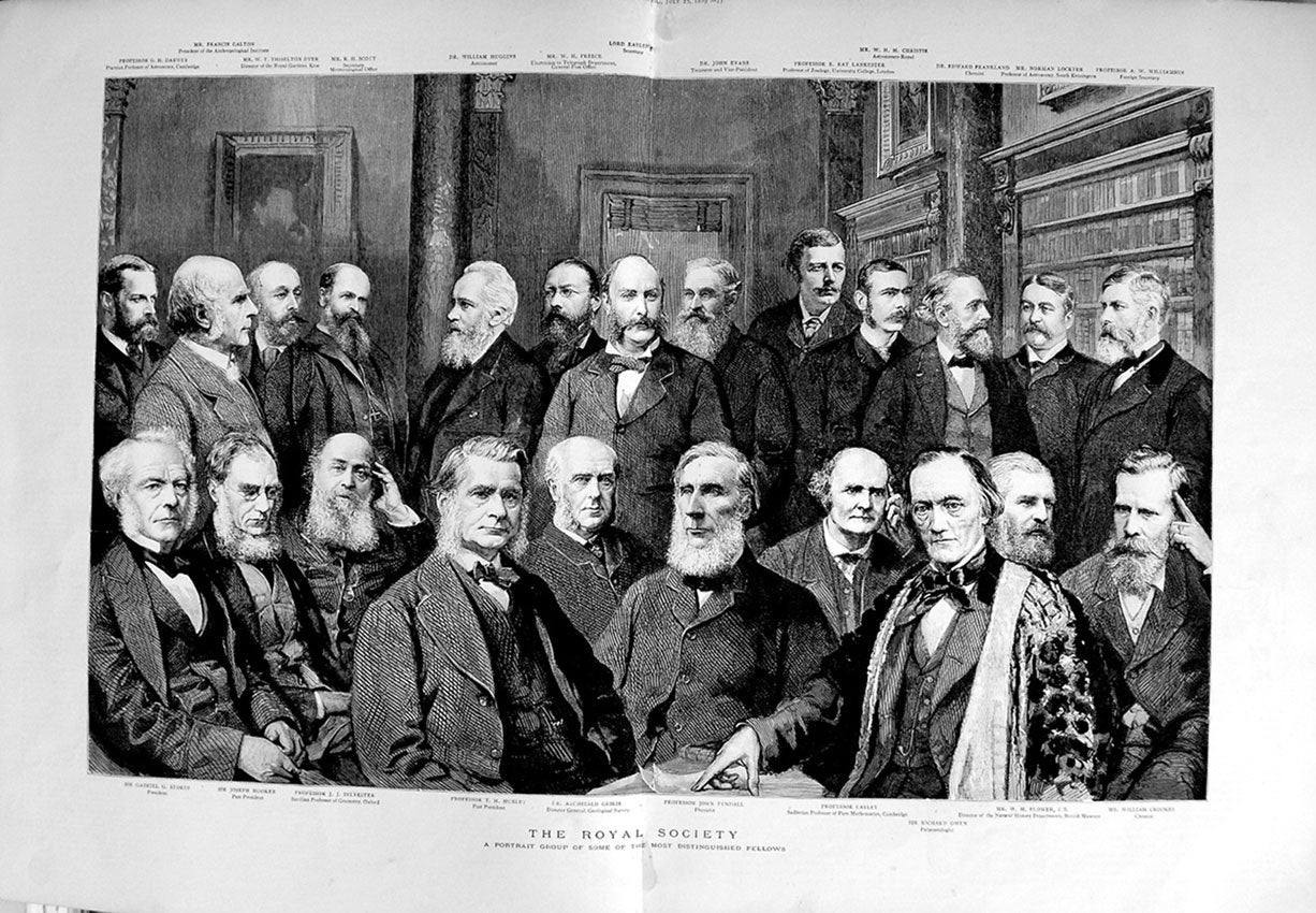 Old Antique Print 1889 Royal Society Tyndall Huxley Cayley Christie Owen 0 19th