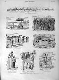 Old Antique Print 1889 Wimbledon Camp Rifle Shooting Sport Revolver Range 19th