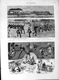 Original Old Antique Print 1889 Sham Fight Jamaica H.M.S Forward India Natives