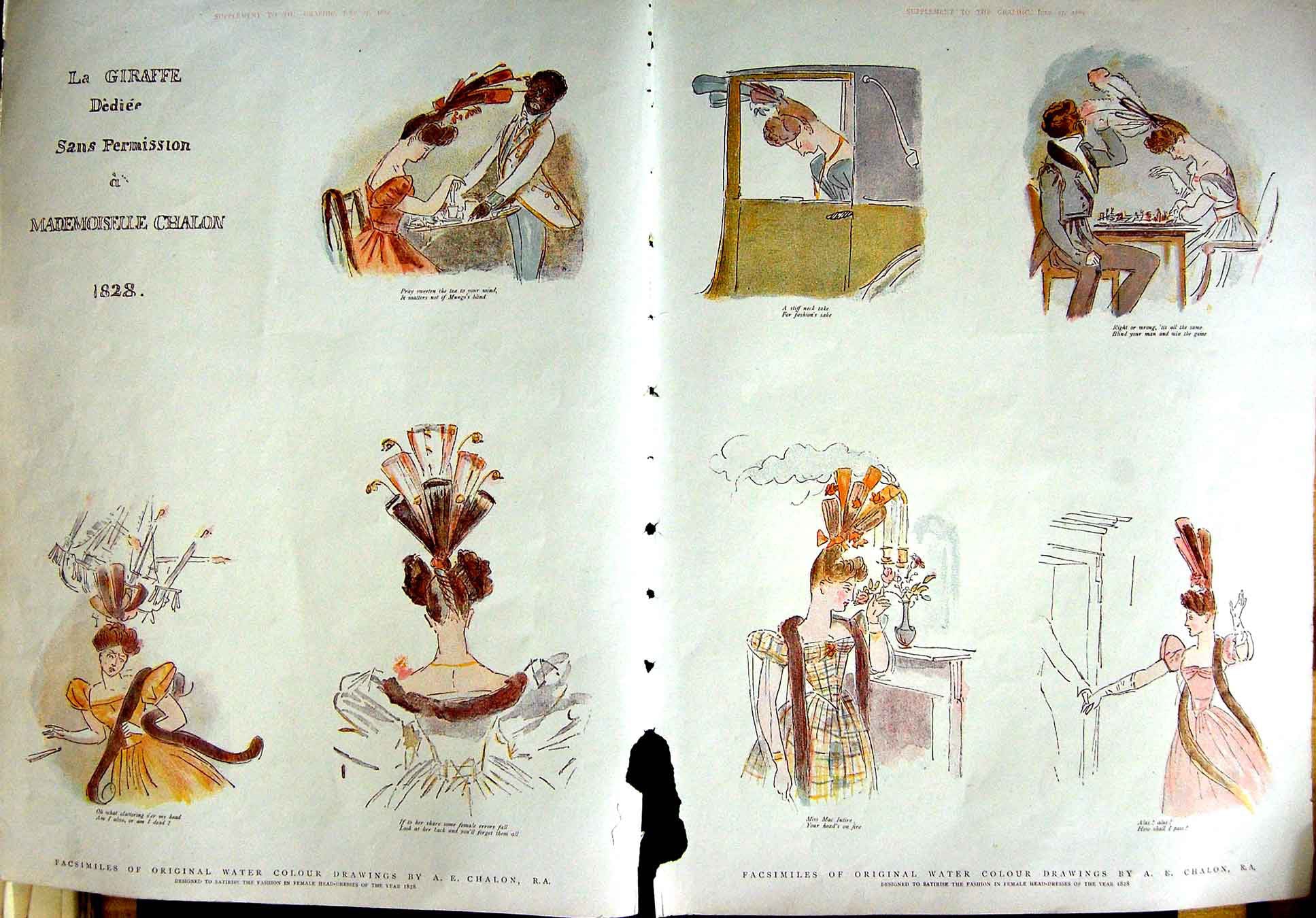 Old Antique Print 1889 Facsimiles Water Colour Drawings Chalon Macintire 19th