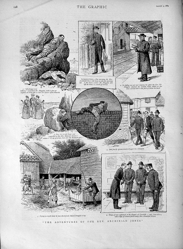 Old Antique Print 1889 Rev. Archibald Jones Adventures Policemen Street 19th