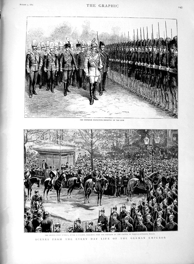 Original Old Antique Print 1889 German Emperor Siers Frierichstrasse Berlin