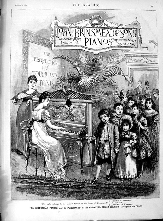 Original Old Antique Print 1889 Advertisement John Brinsmead Sons Pianos Music