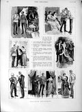 Original Old Antique Print 1889 Ball Room Dancing Men Ladies Romance Victorian
