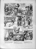 Old Antique Print 1889 Scenes Adventures Jim Bulldog Puppy Train Horses 19th