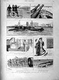Old Antique Print 1889 Navy Manouevres Ironclad Ship Ambulance Cot Boat 19th