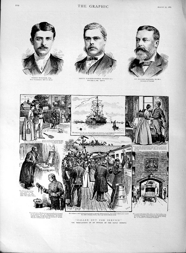 Old Antique Print 1889 Navy Reserves Train Wyndham Francis Robinson Men 19th