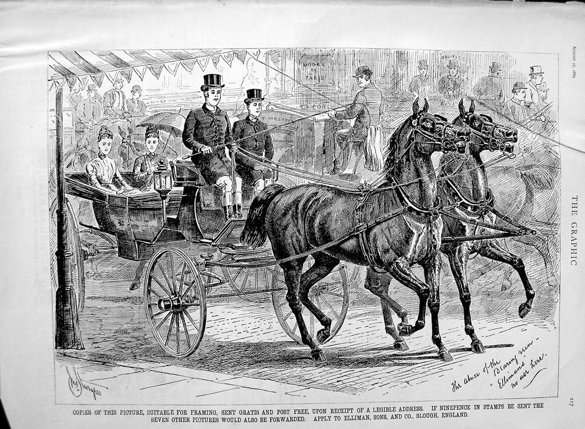 Antique Old Print *3110 1889 Advertisement Ellimans Embrocation Horses Coach