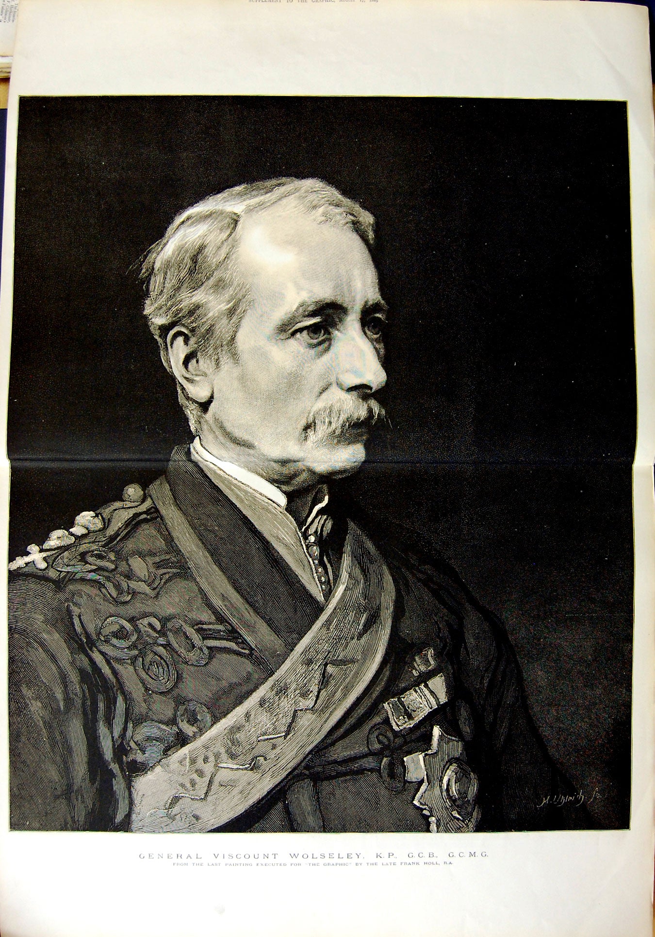 Old Antique Print 1889 Portrait General Viscount Wolseley Frank Holl Art 19th