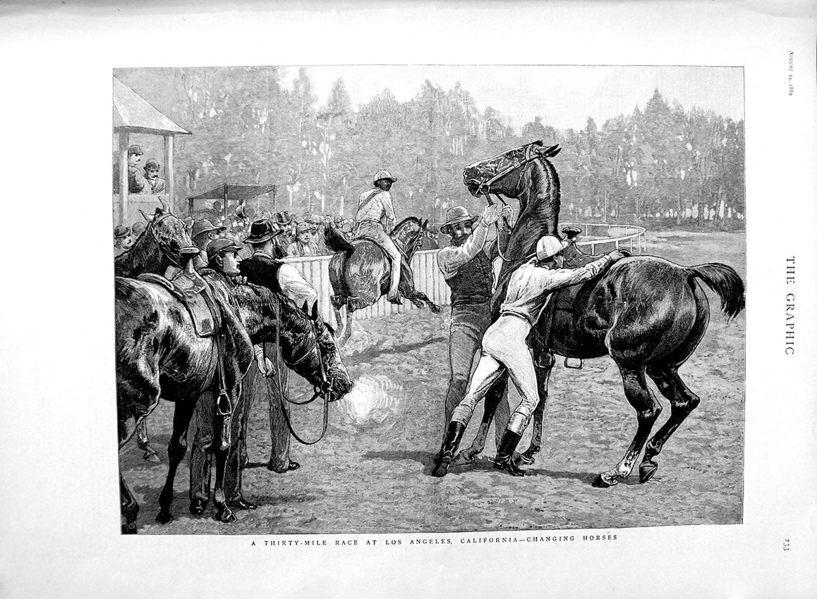 Old Antique Print 1889 Horse Racing Los Angeles California America Sport 19th