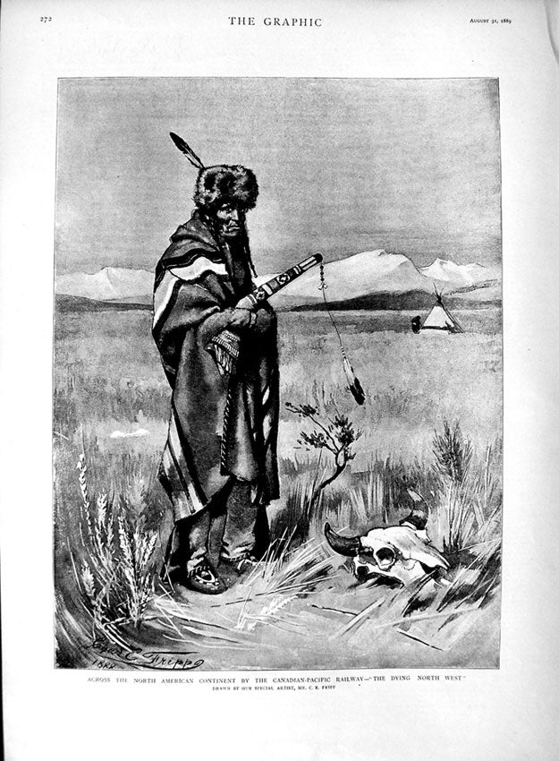 Original Old Antique Print 1889 American Indian Canadian-Pacific Railway Fripp