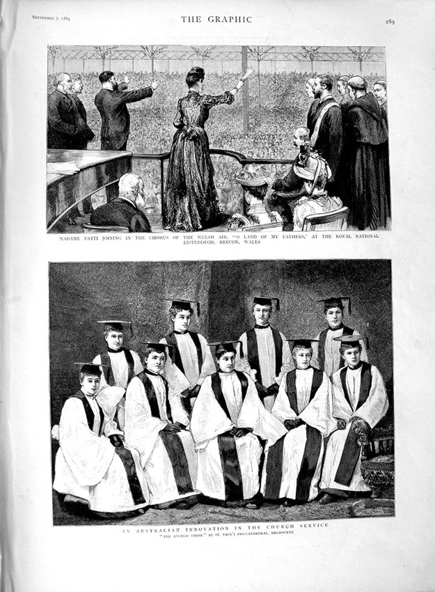 Old Antique Print 1889 Choir Paul'S Pro-Cathedral Melbourne Patti Wales 19th