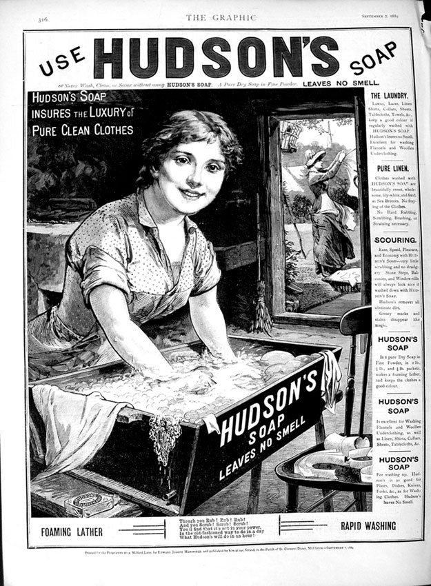 Original Old Antique Print 1889 Advertisement Hudsons Soap Washing Clothes 19th