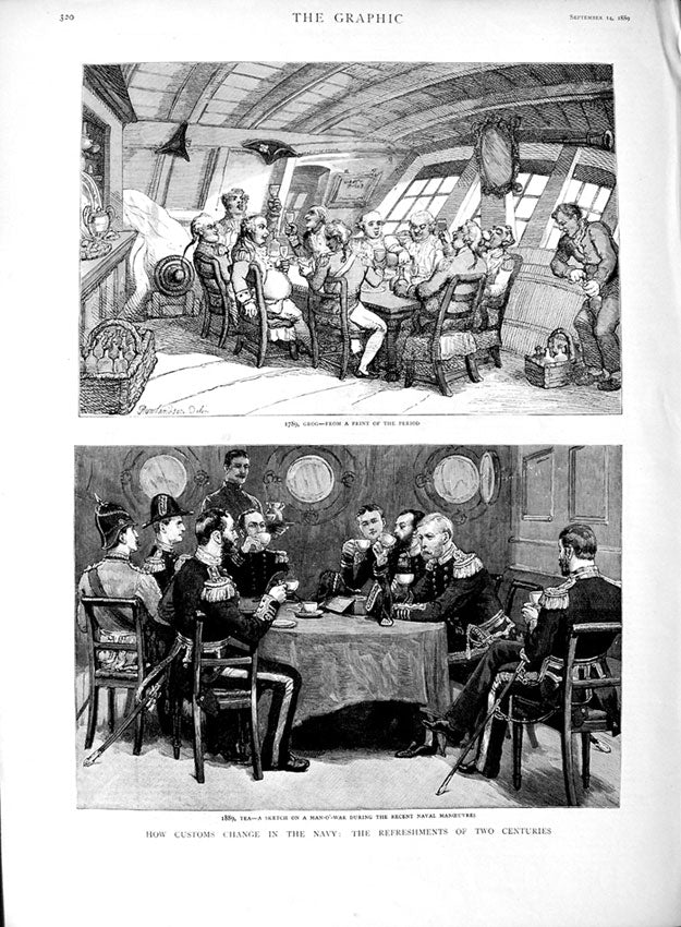 Original Old Antique Print 1889 Man-O-War Ship Naval Manoeuvres Sailors Navy