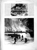 Old Antique Print 1889 Explosion Petroleum Fire Antwerp Explosion Ships 19th