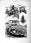 Old Antique Print 1889 Scene Country Holland Milk Maid Pier Market Boat 19th