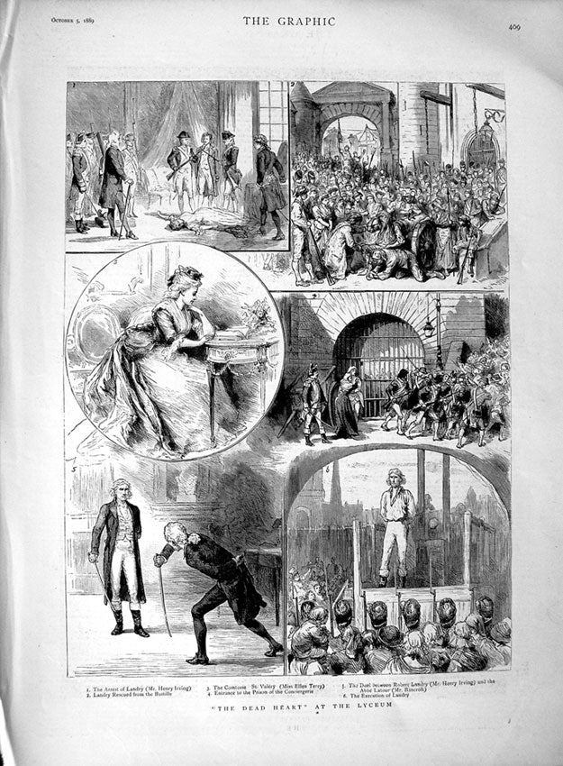 Original Old Antique Print 1889 Dead Heart Lyceum Theatre Henry Irving Bancroft