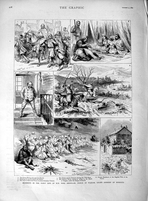 Old Antique Print 1889 Prince Wazzam Shereef Morocco Channel Bridge Plans 19th