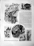 Original Old Antique Print 1889 Lausanne Cathedral Gibson Garden Chapel Pully
