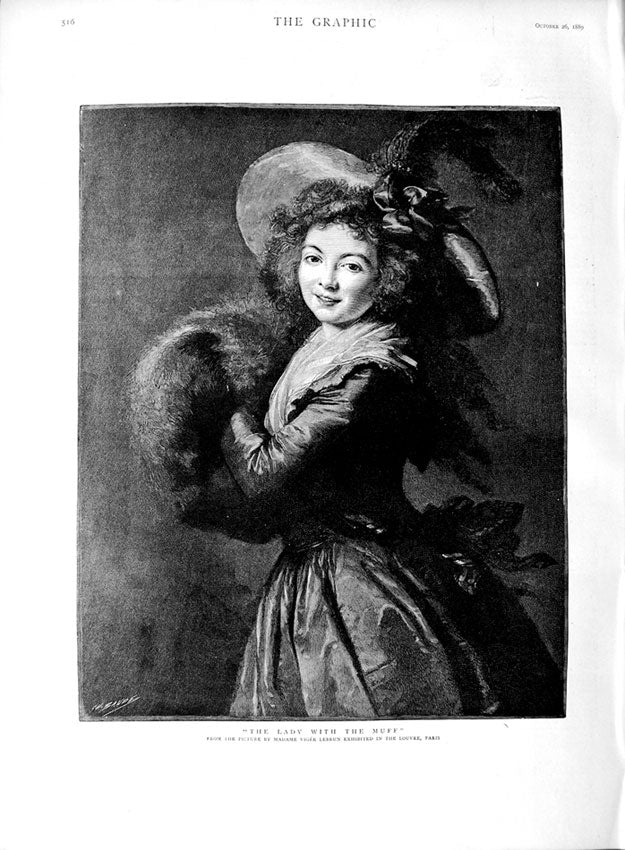 Old Antique Print 1889 Madame Vigee Fine Art Beautiful Lady Muff Louvre 19th