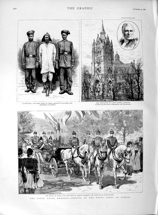 Old Antique Print 1889 Royal Wedding Athens Tantia India Islington Allon 19th
