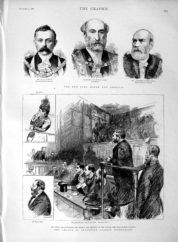 Old Antique Print 1889 Lord Mayor Isaacs Harris Knill Court Woolfe Lewis 19th