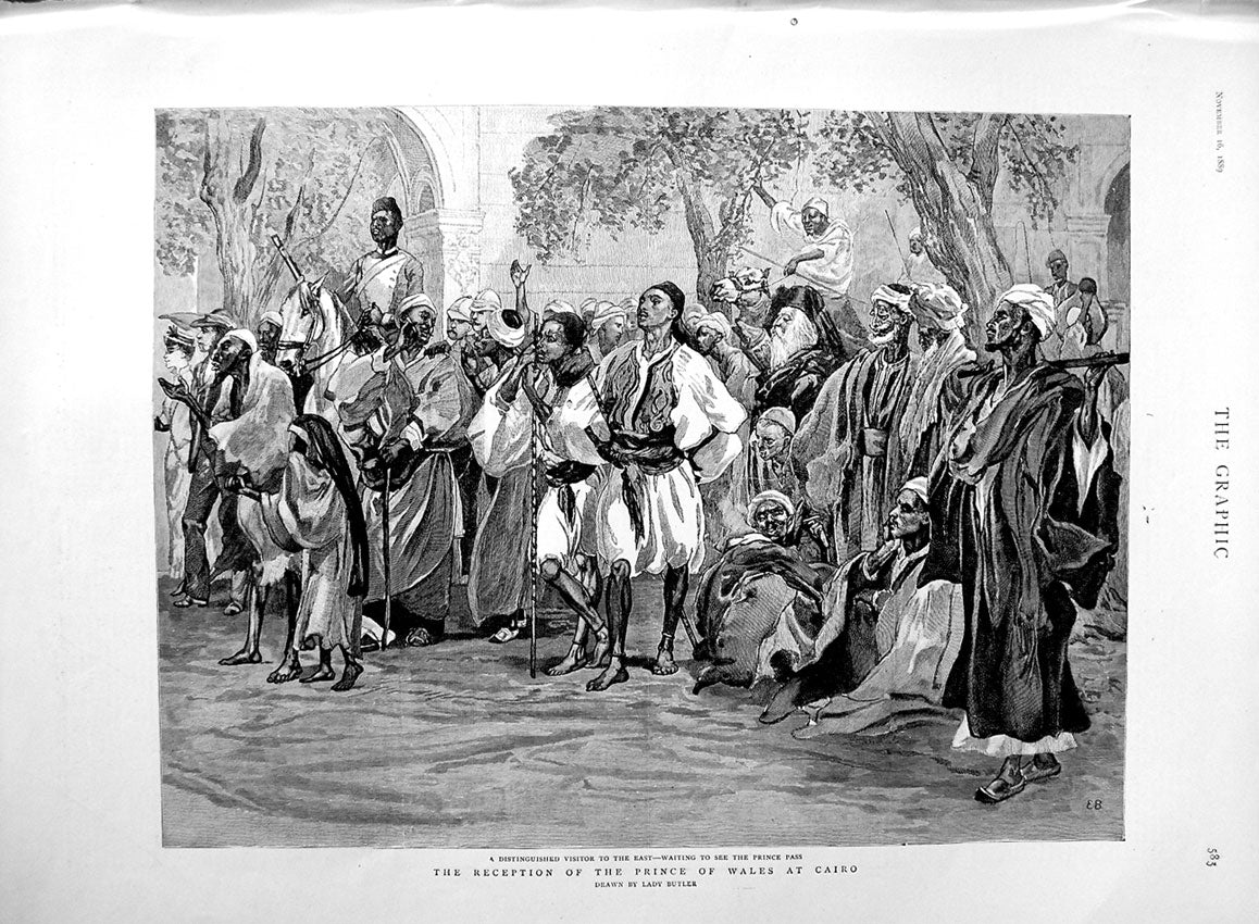 Original Old Antique Print 1889 Reception Prince Wales Cairo Natives Egypt 19th