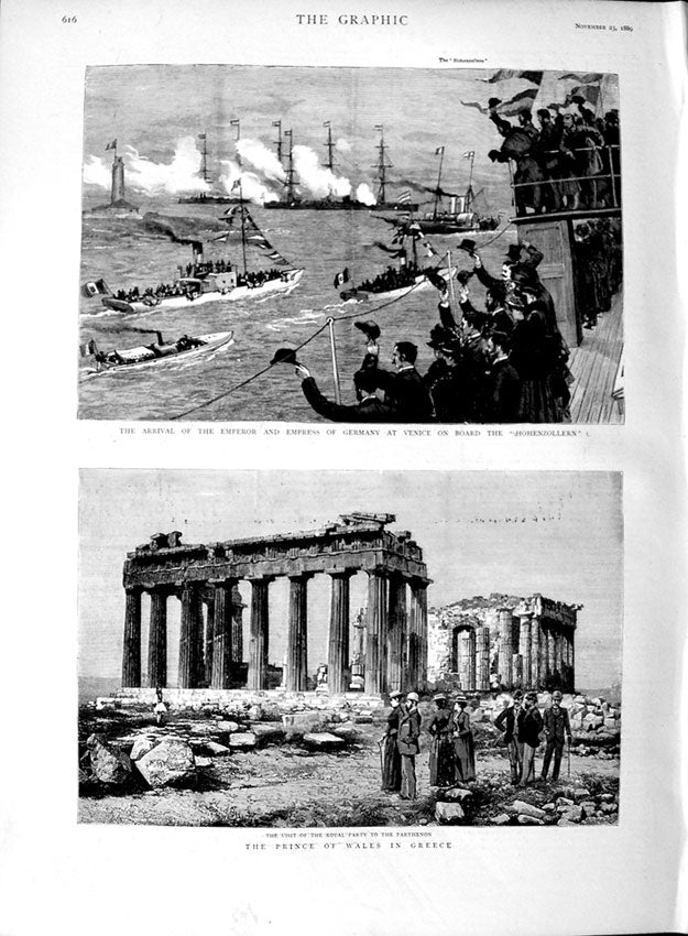 Old Antique Print 1889 Prince Wales Greece Parthenon Hohenzollern China 19th