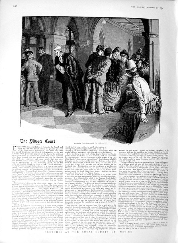 Original Old Antique Print 1889 Scene Divorce Court Royal Courts Justice Judge