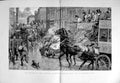 Original Old Antique Print 1889 London Streets Ludgate Horses Slipping Coach