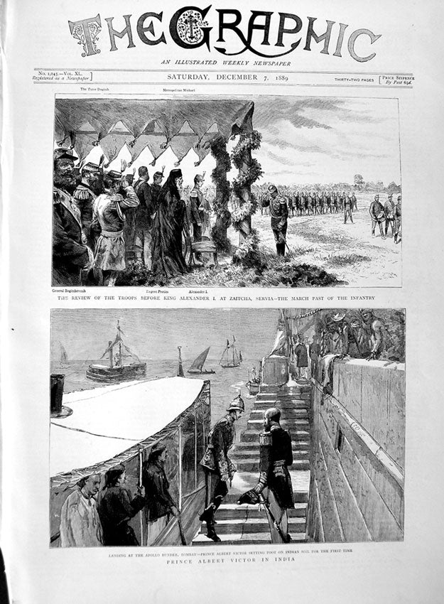 Old Antique Print 1889 Prince Albert Victor India King Alexnader Zaitcha 19th
