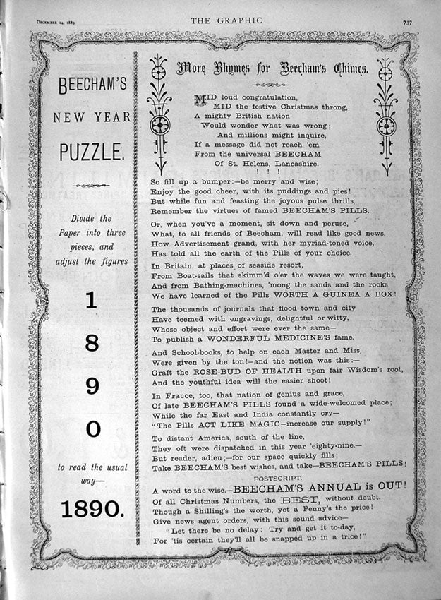 Original Old Antique Print Ref.470 1889 Advertisement Beechams Pills Medicine