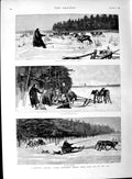 Original Old Antique Print 1889 Reindeer Journey Siberia Kara Obi Snow Sledge