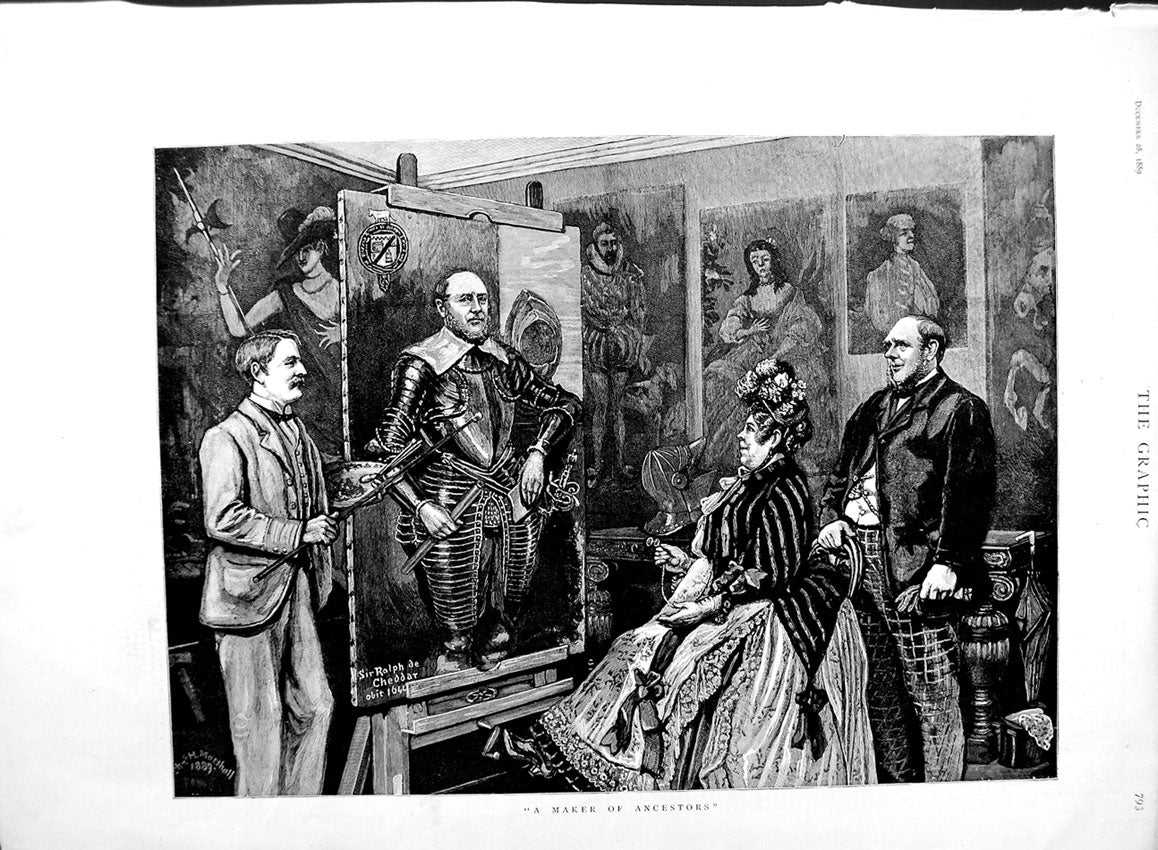 Original Old Antique Print 1889 Fine Art Artist Sir Ralph De Cheddar Portrait