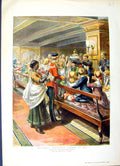 Original Old Antique Print 1889 Colour Children'S Christmas Dinner Ship Sea