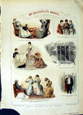 Original Old Antique Print 1889 Winter Amusements Mrs Golightly Dance Romance