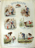 Old Antique Print 1889 Story Uncle Bill'S Pie Teddie Nursery Rhyme Colour 19th