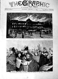 Original Old Antique Print 1890 Fire Laeken Castle Brussels King LeopSchool