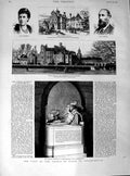 Original Old Antique Print 1890 Shelley Memorial Bournemouth Canford Lord W 19th