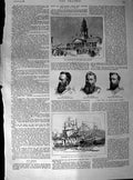 Old Antique Print 1890 Town Hall Durban Fischer Fraser Martin Ships Flags 19th