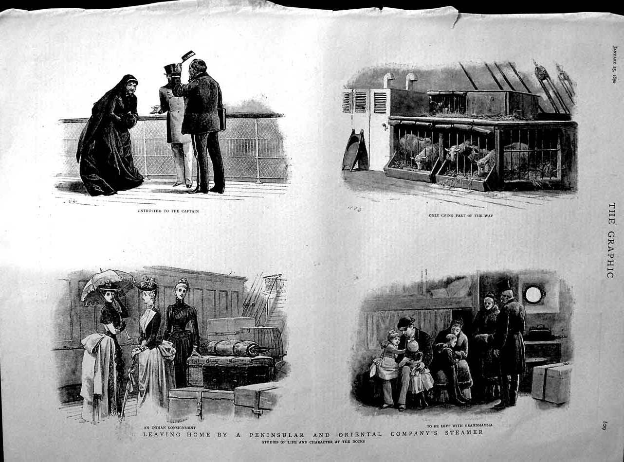 Old Antique Print 1890 Peninsular Oriental Company Steamer Ship Passenger 19th