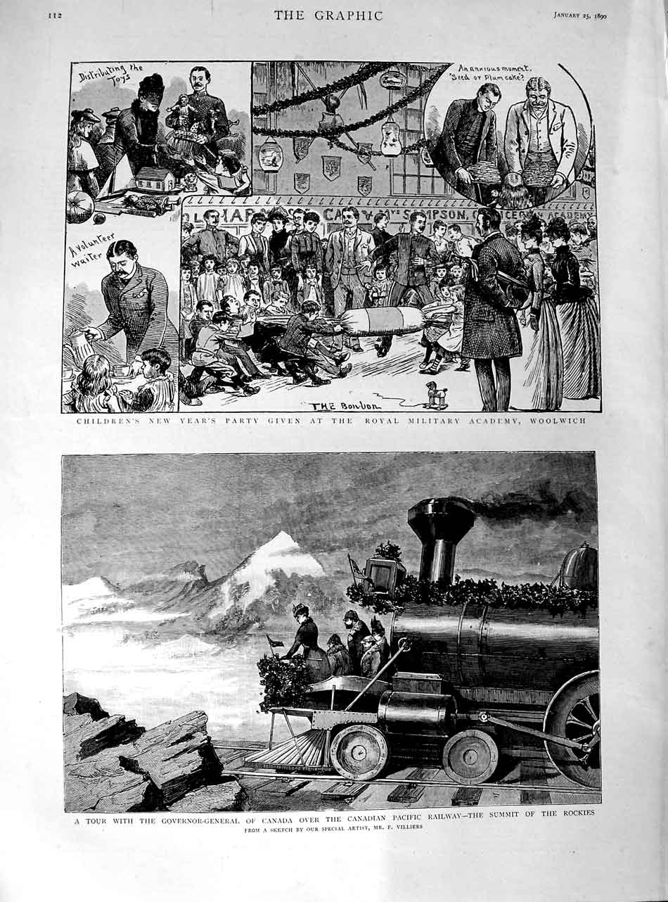 Original Old Antique Print 1890 Canada Pacific Railway Rocky Mountains Woolwich