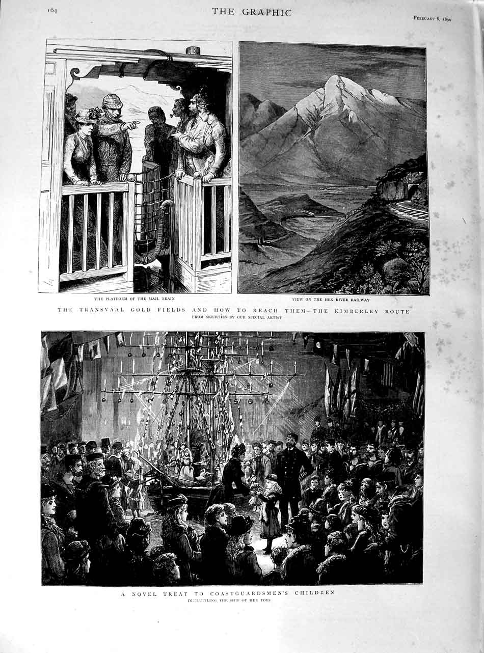 Original Old Antique Print 1890 Coastguards Children Toys Transvaal GFields