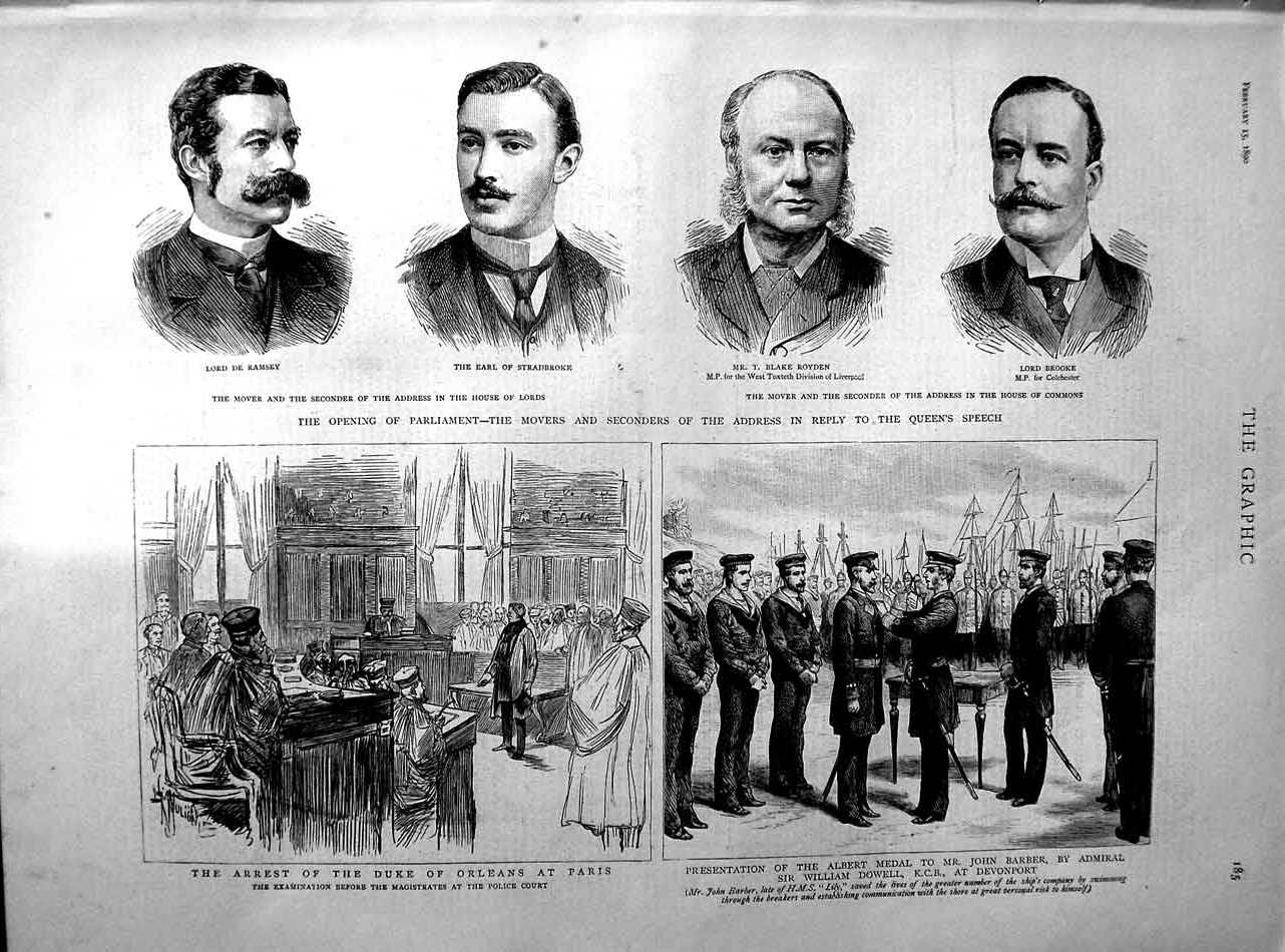 Old Antique Print 1890 Duke Orleans Paris John Barber Parliament Royden 19th