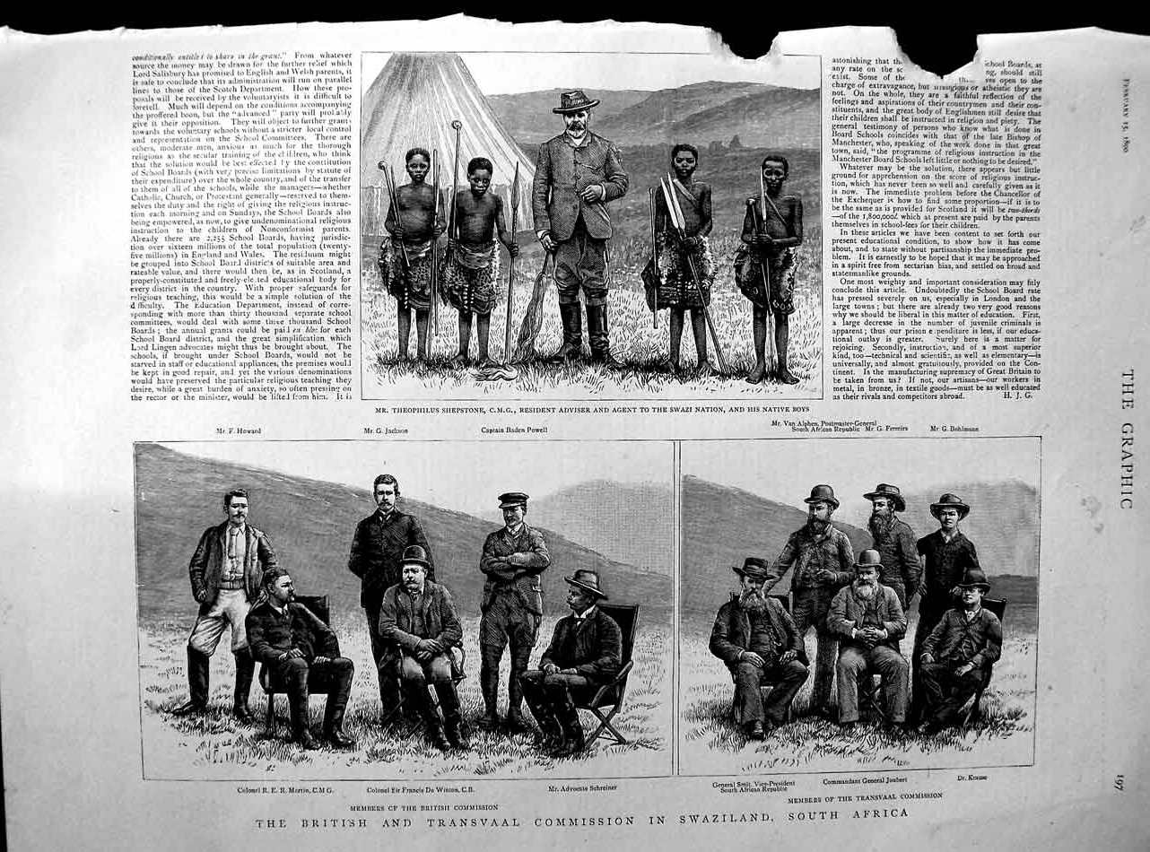 Original Old Antique Print 1890 Swaziland Africa Shepstone Winton Martin 19th