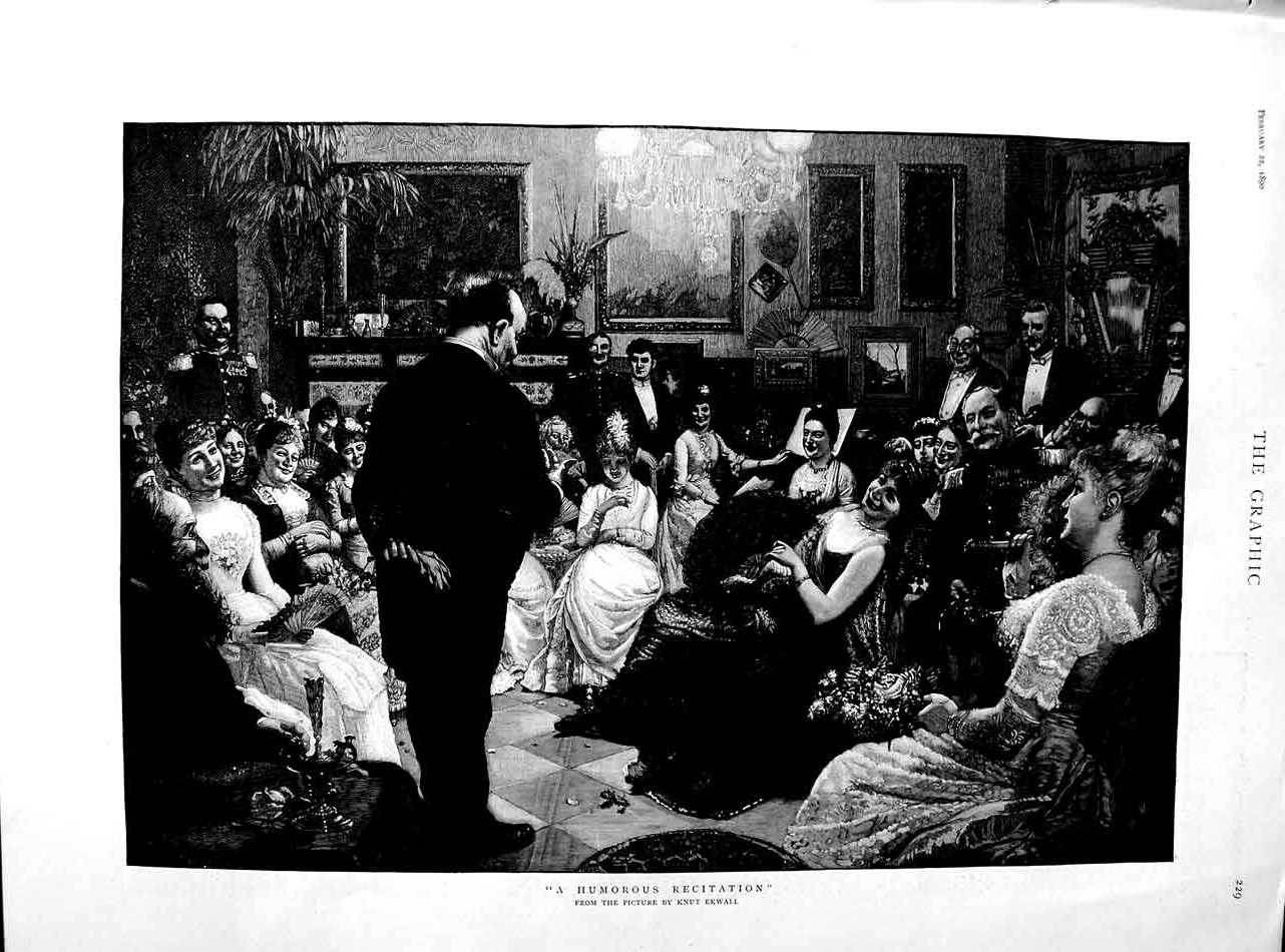 Original Old Antique Print 1890 Knut Ekwall Fine Art Humorous Recitation Comedy