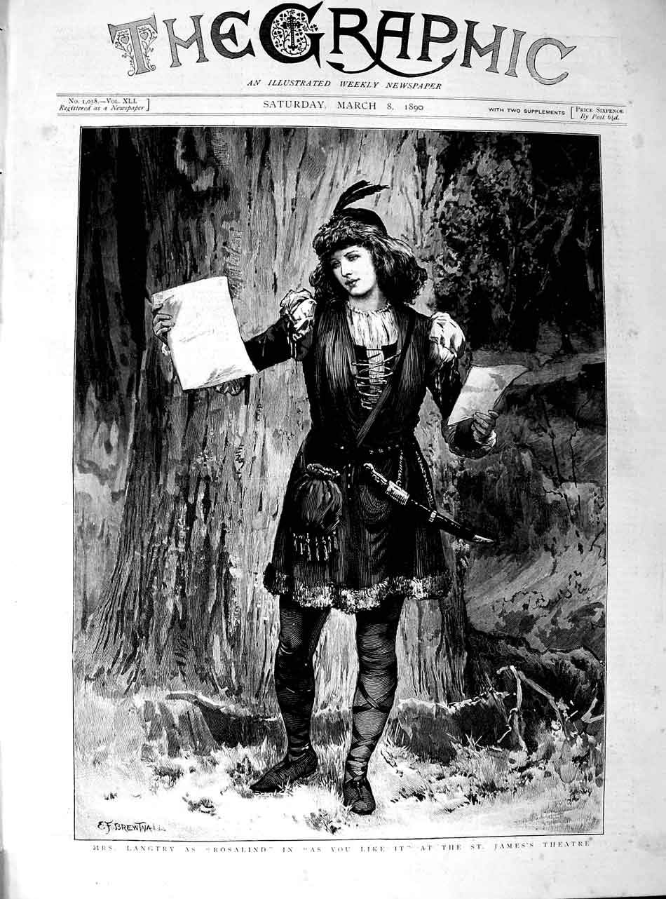 Old Antique Print 1890 St. James'S Theatre Langtry Rosalind As You Like 19th