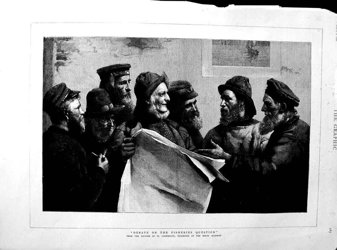 Old Antique Print 1890 Llewellyn Fine Art Debate Fisheries Question Men 19th